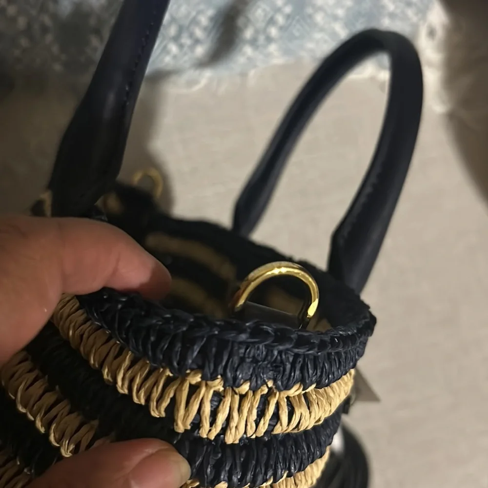 Lauren Ralph Lauren Striped Navy and Natural Woven Tote Bag - Picture 6 of 16